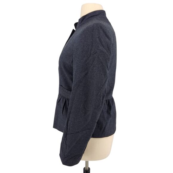 Loft Glen Check Blazer Gray Size 14 Mandarin Collar Peplum Back - Picture 3 of 7